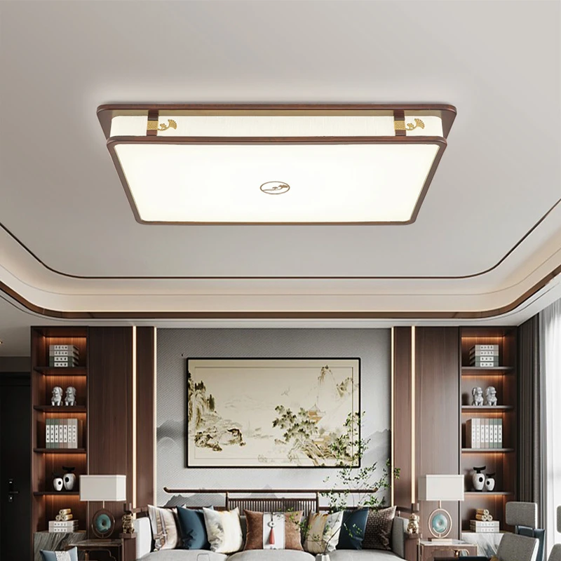 新中式全铜加木吸顶灯国风简约大气禅意客厅书房茶室卧室全铜灯具