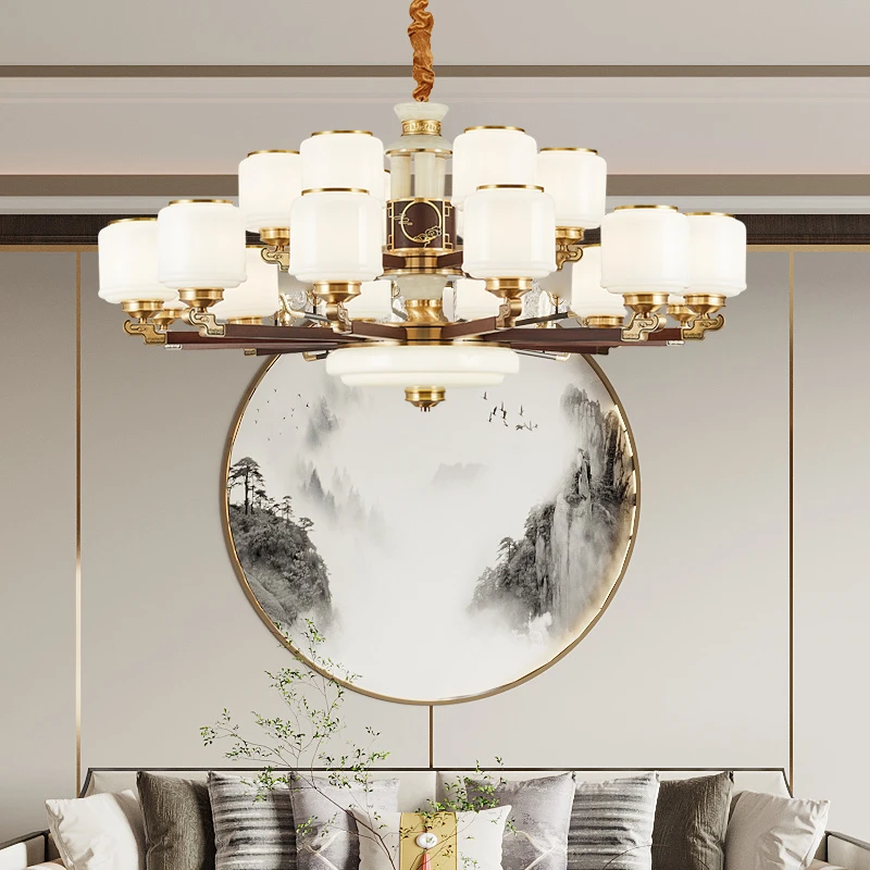 新中式全铜实木吊灯套餐客厅禅意大厅餐厅别墅复式楼家用风格主灯