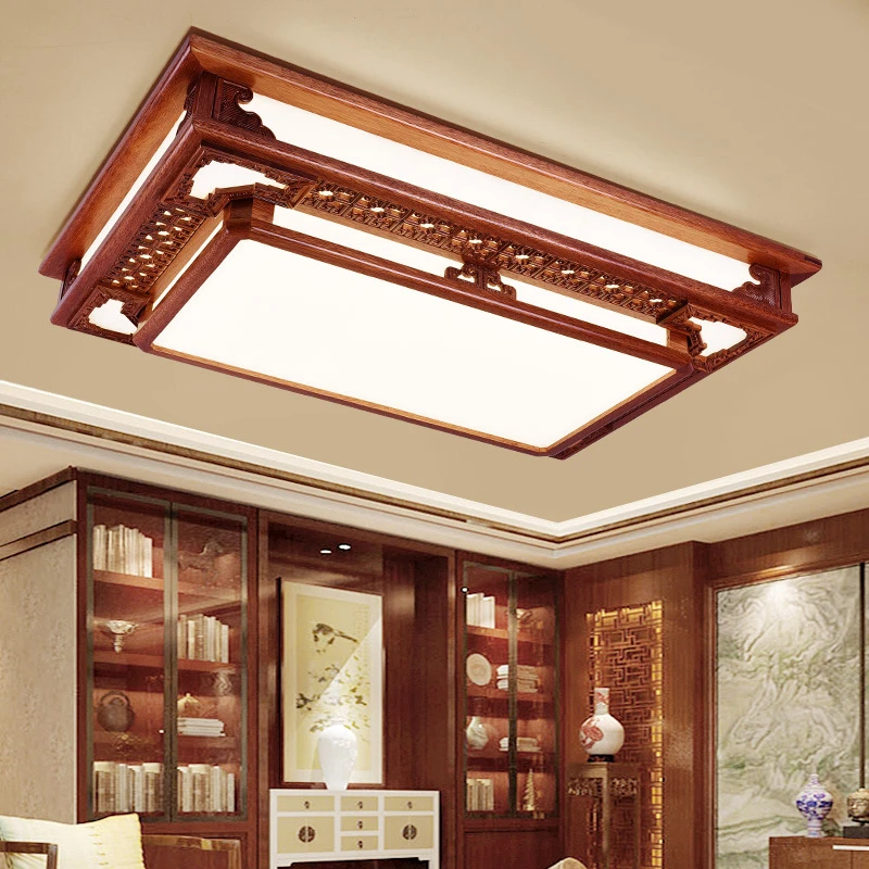新中式实木浮雕木艺吸顶灯客厅卧室餐厅灯具