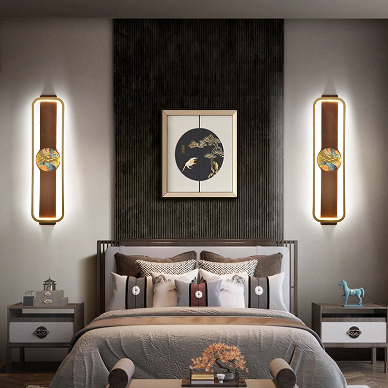 新中式背景墙灯大气珐琅彩壁灯禅意客厅玄关书房茶室走廊过道灯