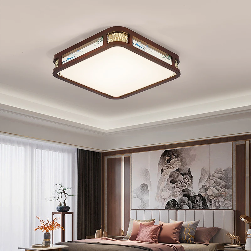 新中式铜加木吸顶灯简约实木中国风现代餐厅卧室灯中式风格灯