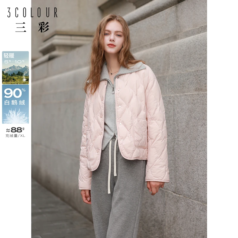 三彩独醒2024冬季新款多巴胺鹅绒服短款宽松香风轻羽绒小个子女F