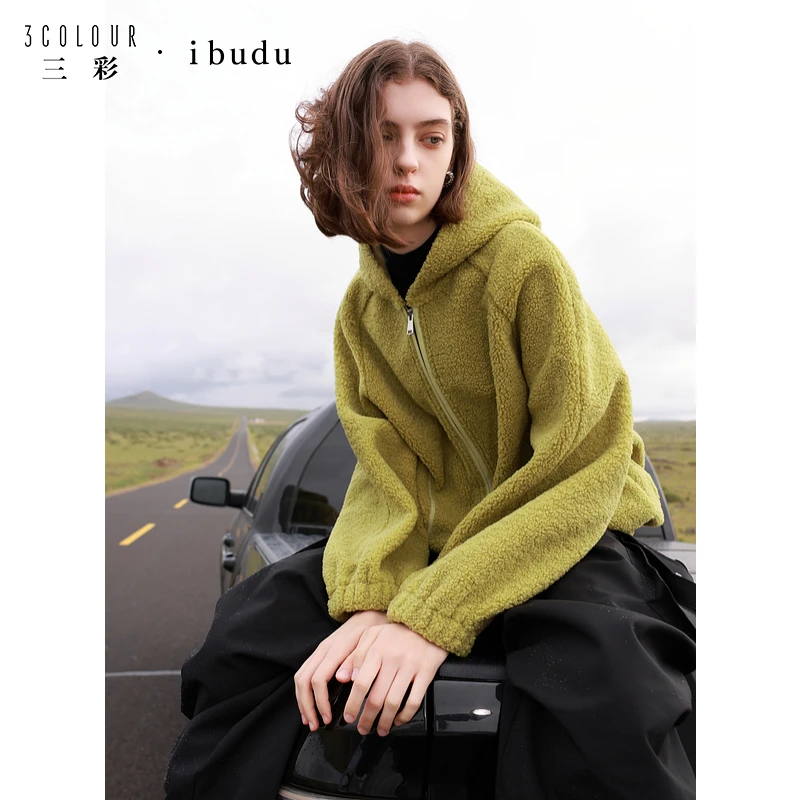 人造皮草 三彩ibudu2024冬季新款颗粒绒环保皮草外套保暖女