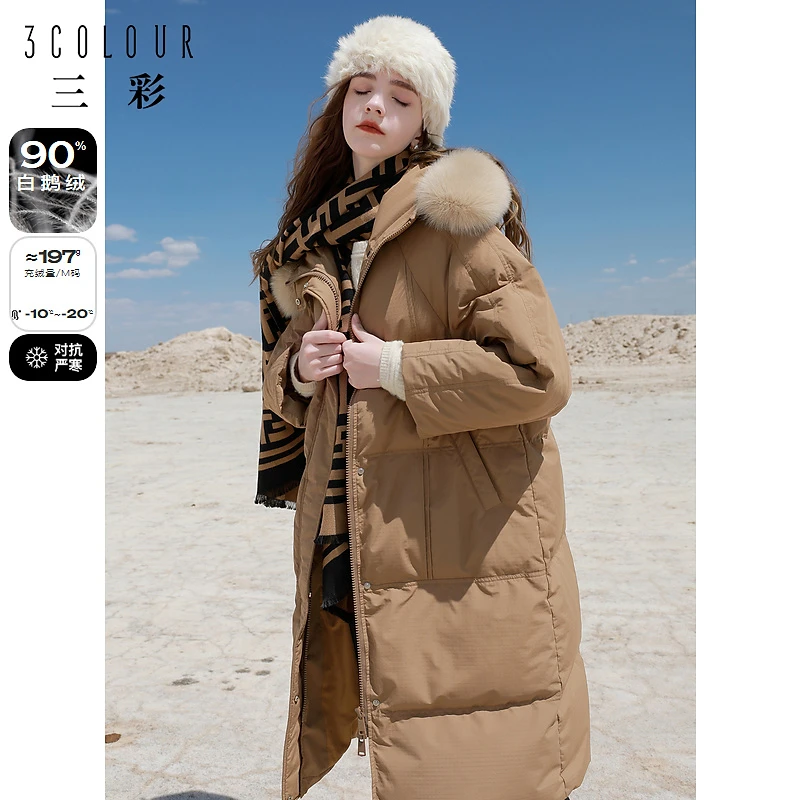 【三彩臻暖羽绒服】23冬上新极寒系列鹅绒服狐狸毛羽绒服长款保暖女
