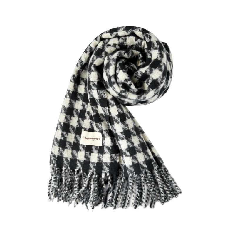 【楚楚专享】三彩黑白复古千鸟格围巾保暖针织大披肩