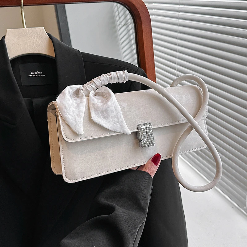 温柔时尚丝巾单肩包包女2024春夏新款百搭ins腋下包气质小方包女