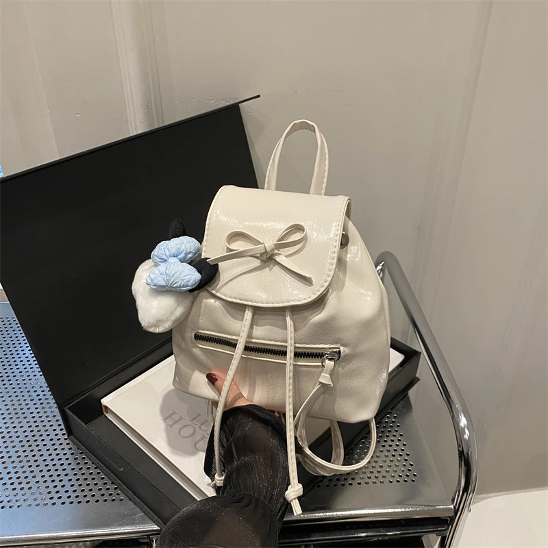 韩国小众设计双肩包女2024秋季新款蝴蝶结抽带束口百搭学生小背包