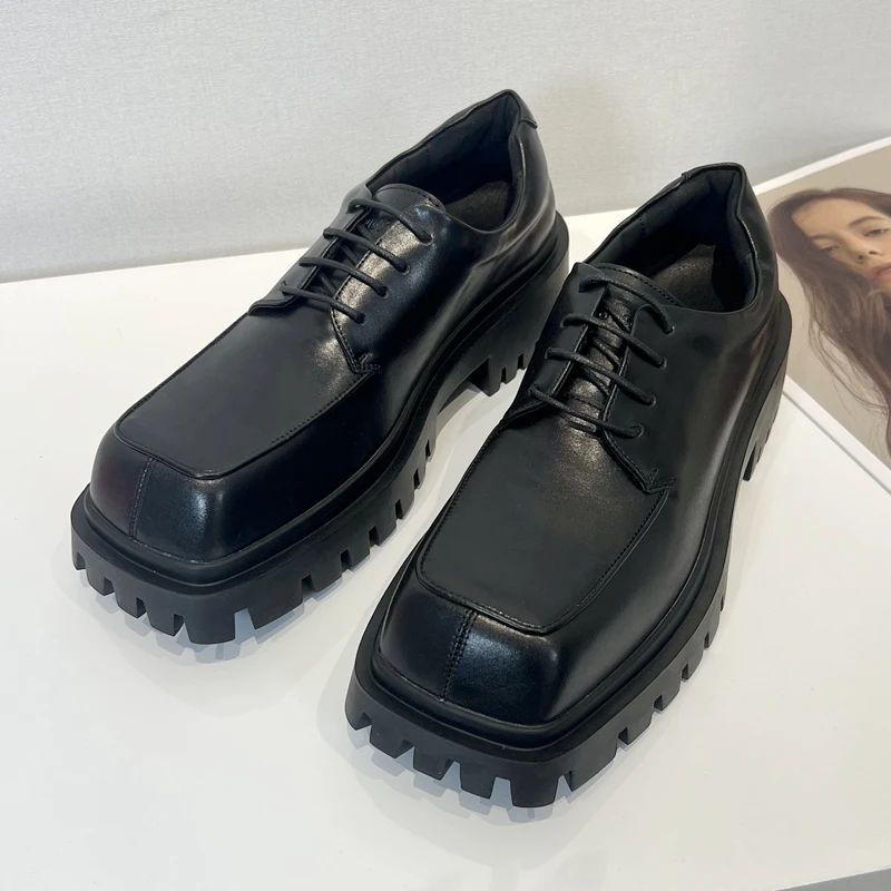 方头德比鞋男士商务休闲正装皮鞋男春秋季新款英伦风百搭厚底男鞋