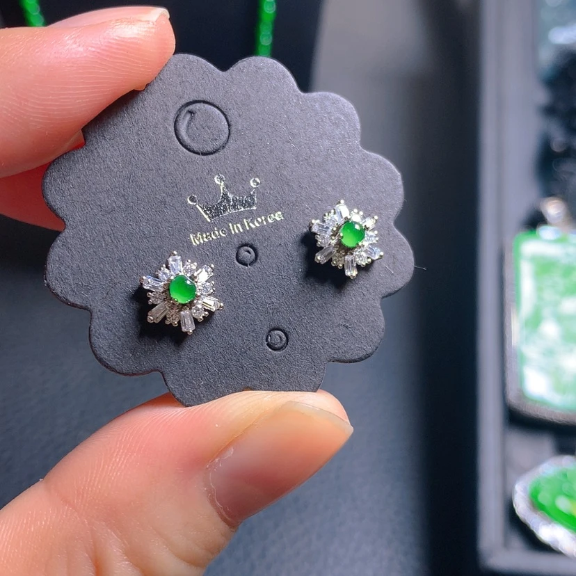 【闪购商品】翡翠耳饰银S925镶嵌耳钉