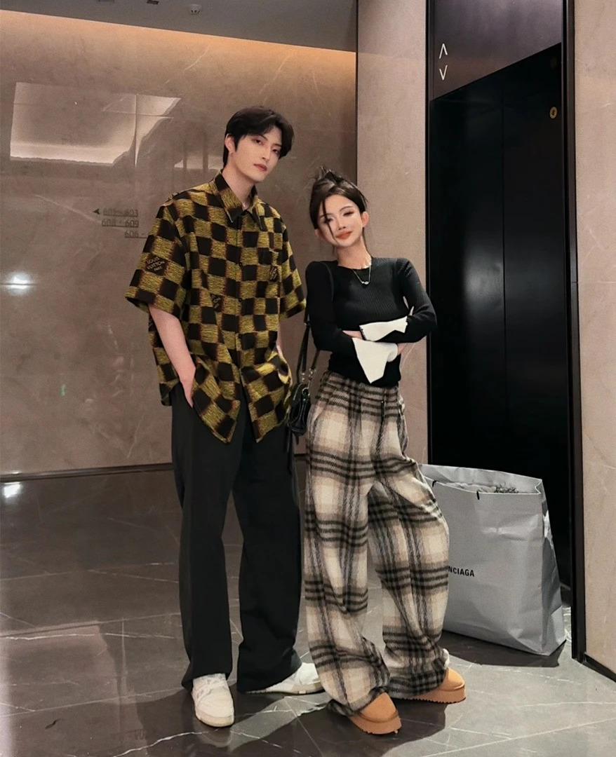 【PAN】质感辣妹毛毛外套设计感圆领针织上衣慵懒高腰阔腿裤子P483