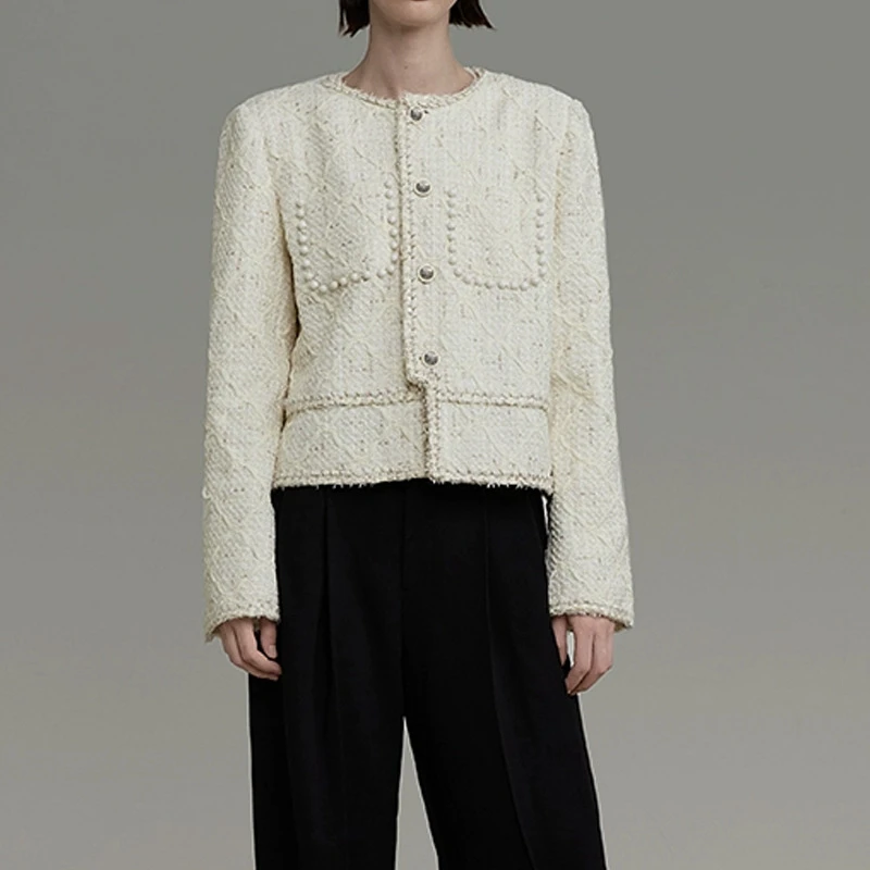 【女神来了】新款法式高级小众圆领拼接百搭小香外套女气质0026