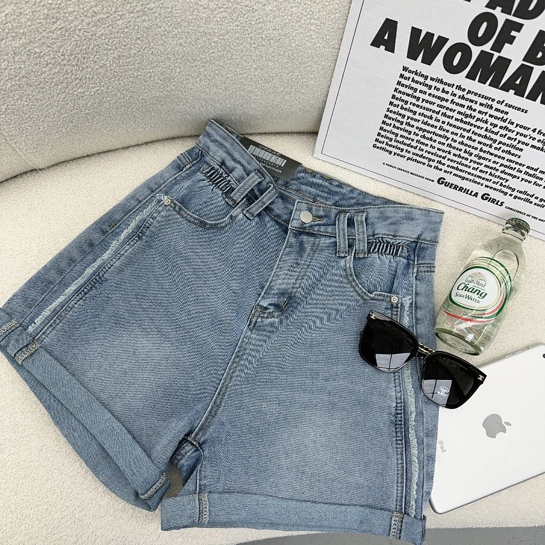 雙金氏原创【尹善】韩版休闲立体裁剪A字阔腿牛仔短裤