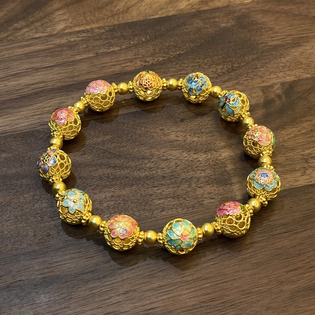 足金999串珠黄金转运珠手串5D黄金工艺珐琅工艺十二花神【7.62克】