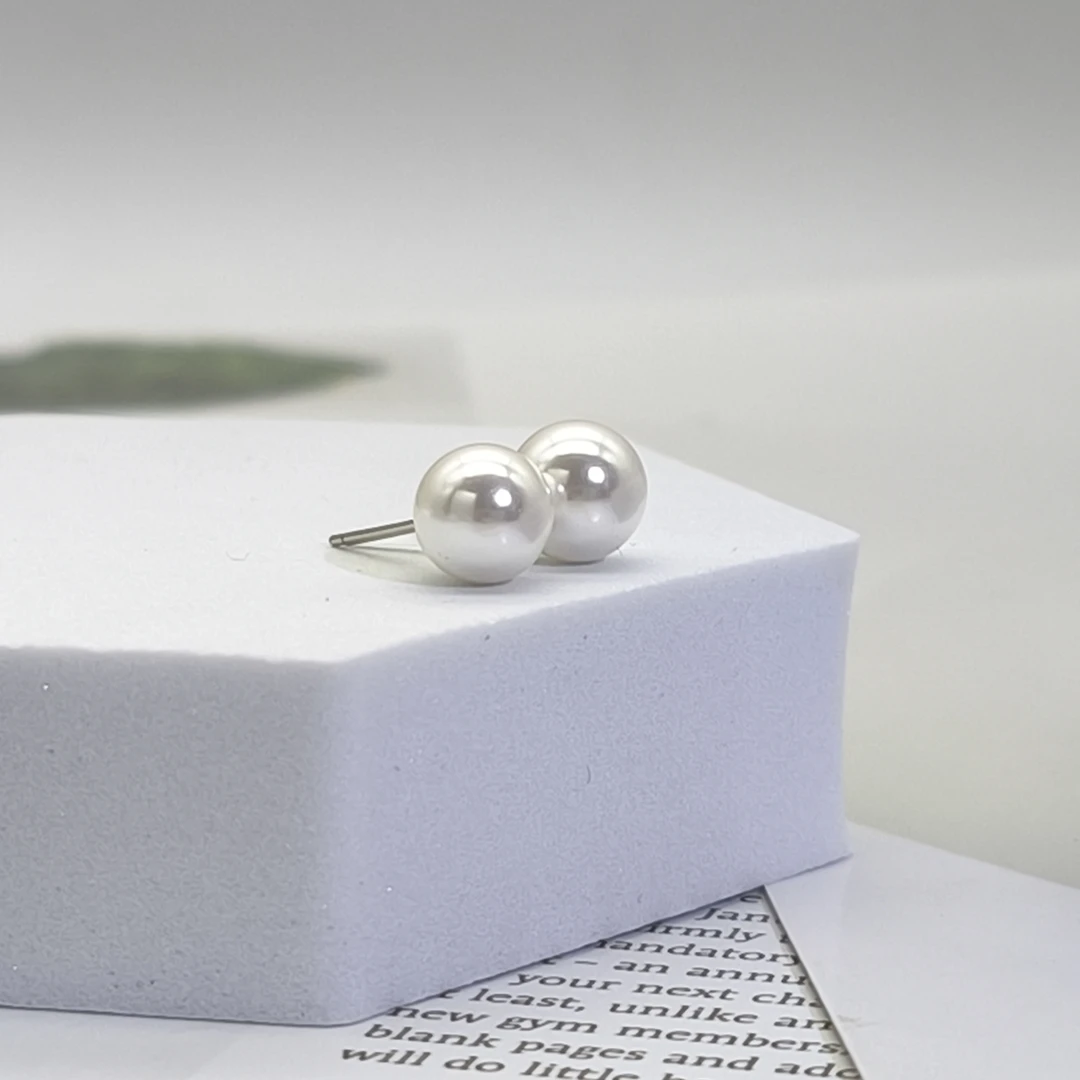 【瑶瑶】925银针10mm正圆冷白经典款素耳钉 贝珠