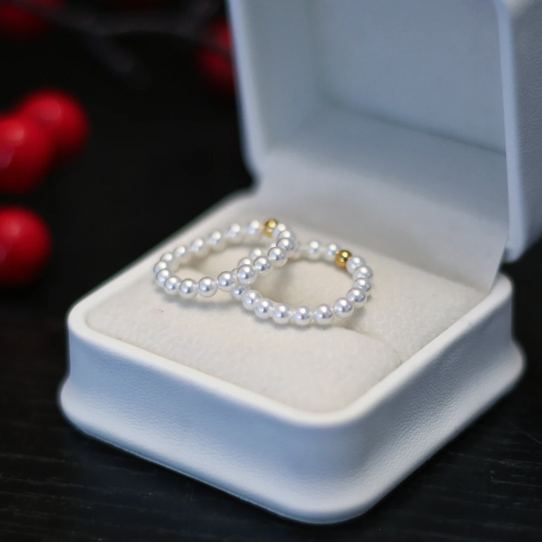 【呦呦】3-4mm正圆小米珠戒指百搭（发2个） 贝珠