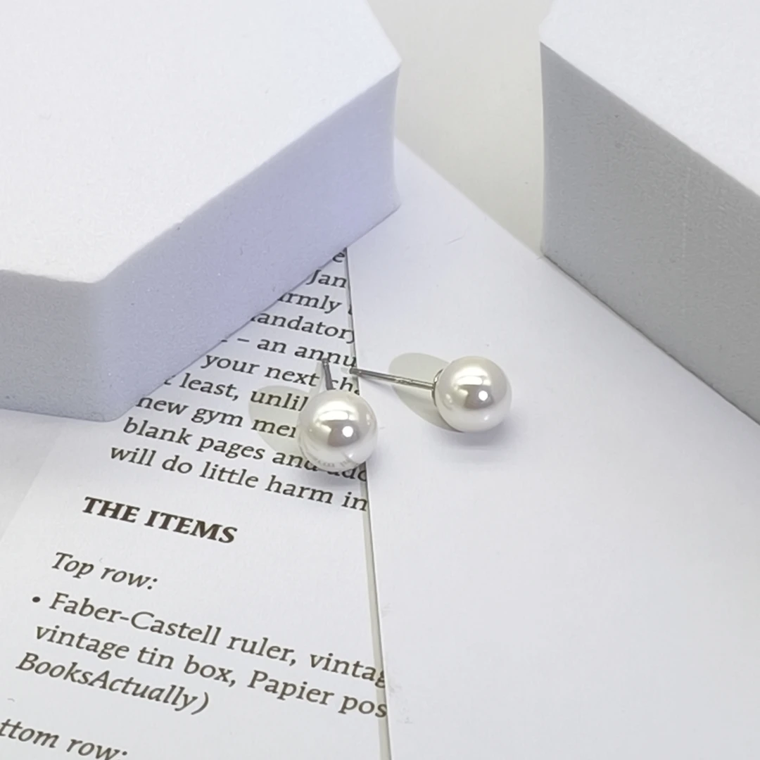 【小井】925银针 10mm正圆冷白无暇白珠高级素耳钉