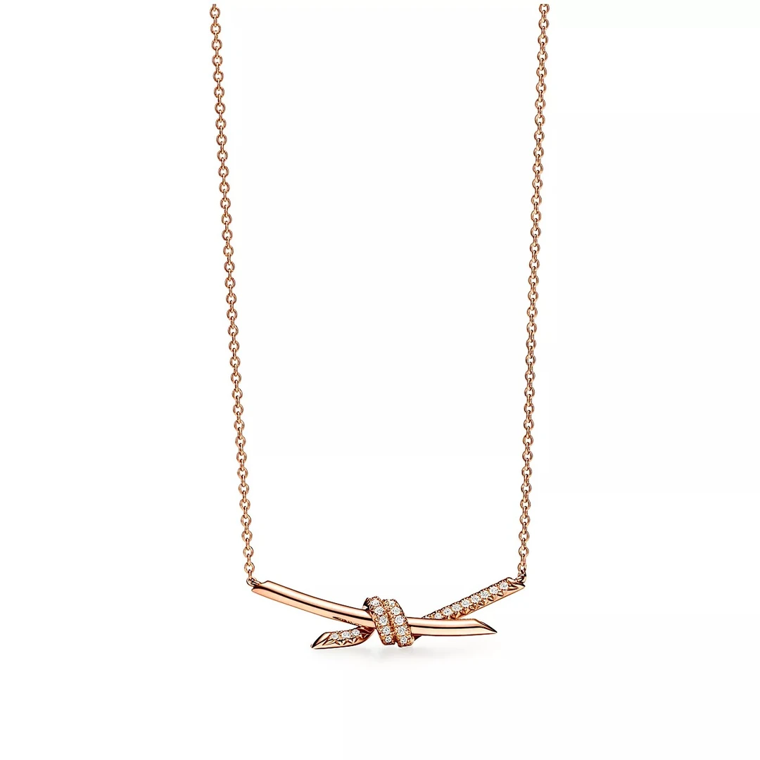 全新未使用 Tiffany & Co./蒂芙尼 Knot系列 玫瑰金半钻绳结项链