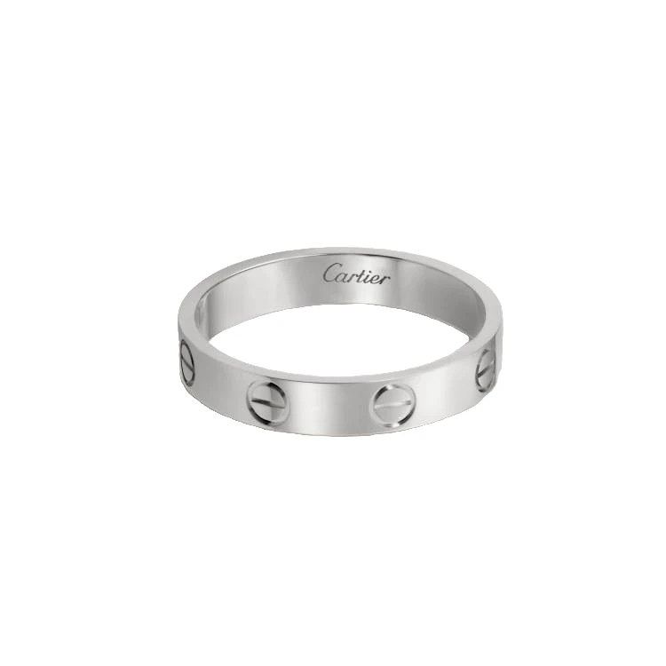 99新 Cartier/卡地亚 LOVE系列 全圈口结婚情侣白金无钻窄版戒指