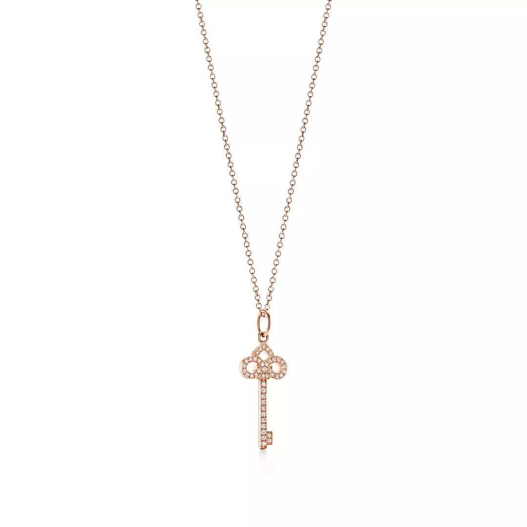 全新未使用 Tiffany & Co./蒂芙尼 KEY’S 小号鸢尾花满钻钥匙项链