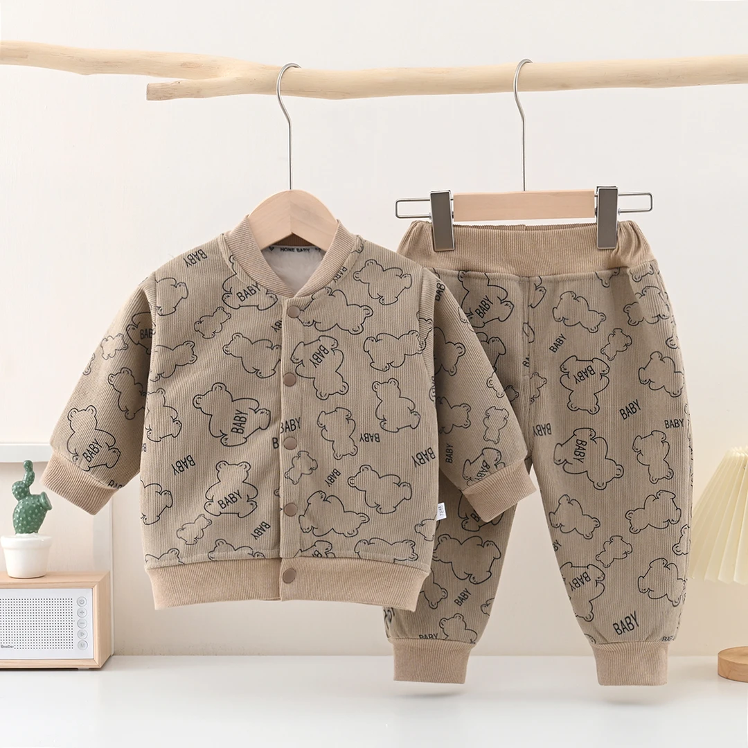 加绒加厚宝宝过冬保暖套装内外穿打底内衣婴儿高腰护肚家居服睡衣