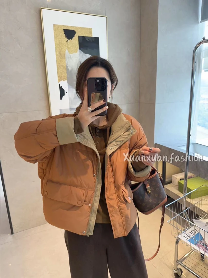【萱萱服饰】WT430 韩版立领撞色欧货羽绒服白鸭绒面包服冬季新款