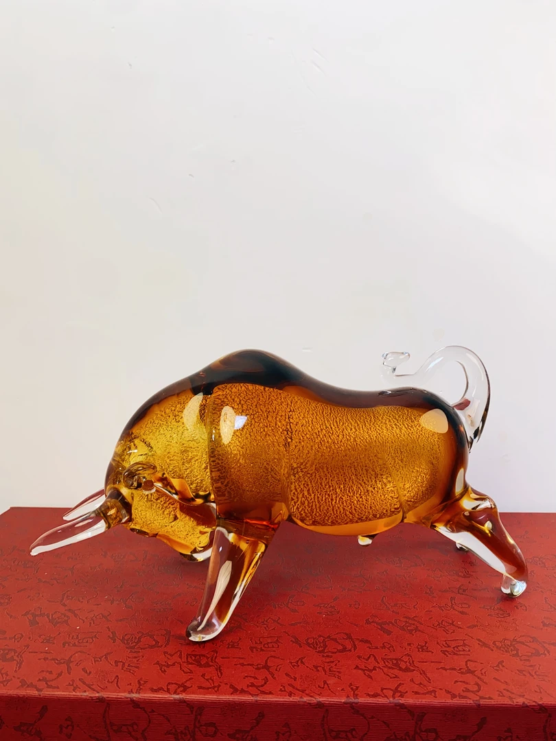 博山品尚纯手工琉璃牛书房家居办公玄关装饰品国风大号工艺品摆件