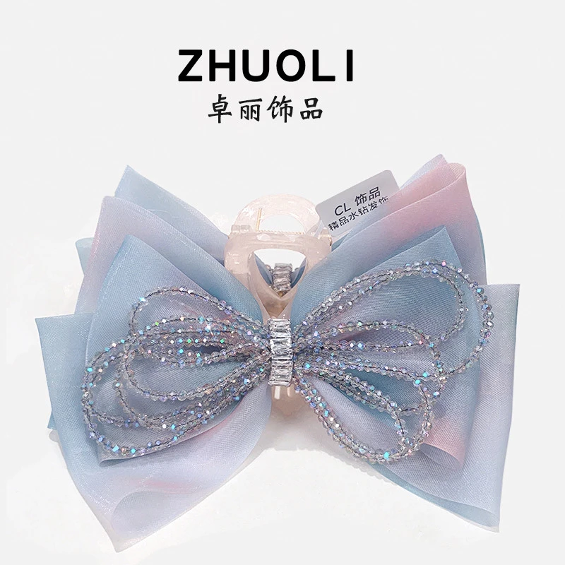 C241韩版气质优雅网纱蝴蝶结抓夹