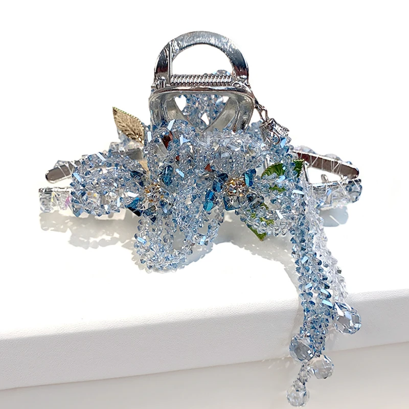 C559新款蓝色花朵流苏抓夹11厘米