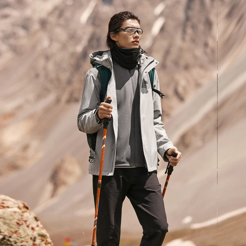 KOLONSPORT可隆抓绒三合一男款户外防水两件套防风透湿冲锋衣II级