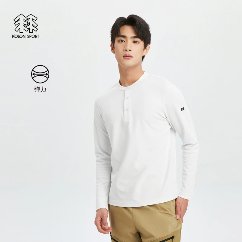 KOLON SPORT可隆户外休闲弹力运动圆领上装长袖亲肤露营内搭T恤