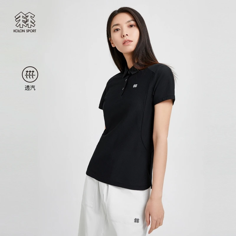 KOLON SPORT可隆POLO衫女款网孔透汽运动短袖上衣露营户外休闲衣