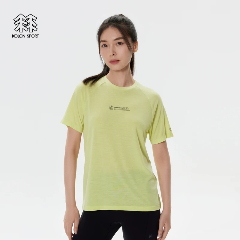 KOLON SPORT可隆女圆领短袖T恤户外运动休闲打底美利奴羊毛上衣