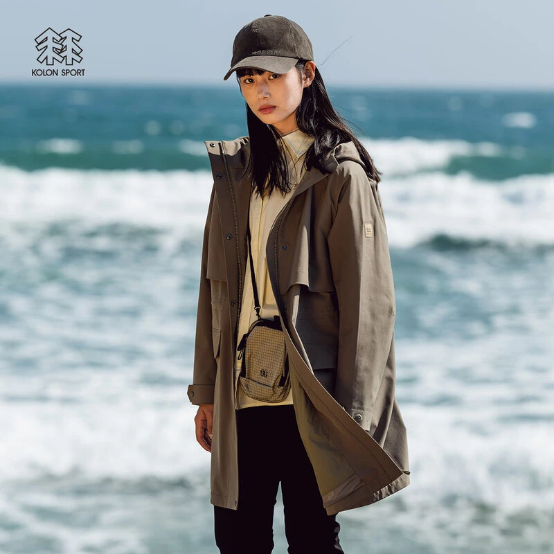 KOLON SPORT/可隆冲锋衣二级女户外露营防水防泼水透汽中长款夹克