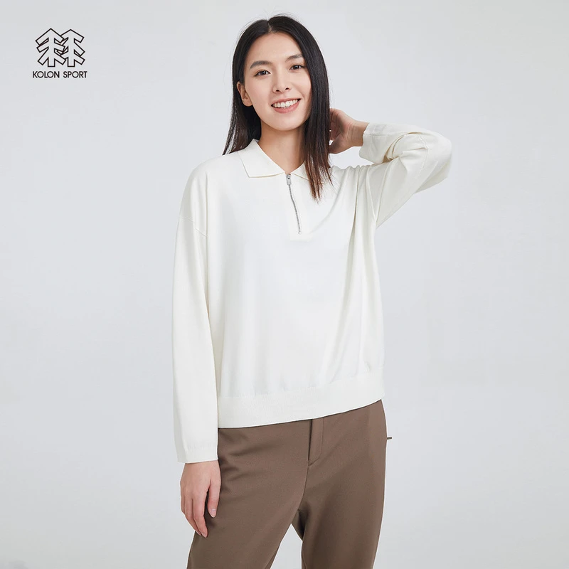 KOLON SPORT/可隆可隆POLO女休闲徒步露营打底衫针织半拉链翻领