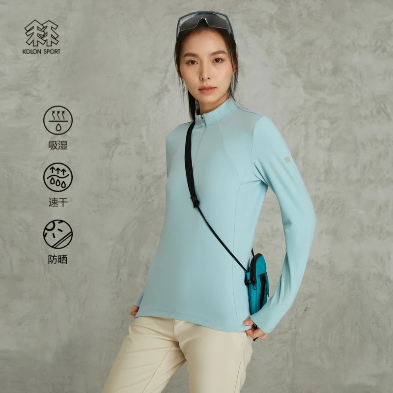 KOLON SPORT可隆半拉链长袖T恤女户外防晒运动速干内搭吸湿休闲衣