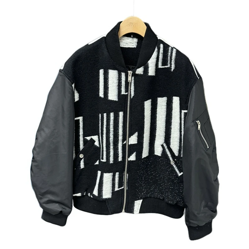 秋冬新款设计感宽松拼接棒球领潮牌男士休夹克闲外套男24670