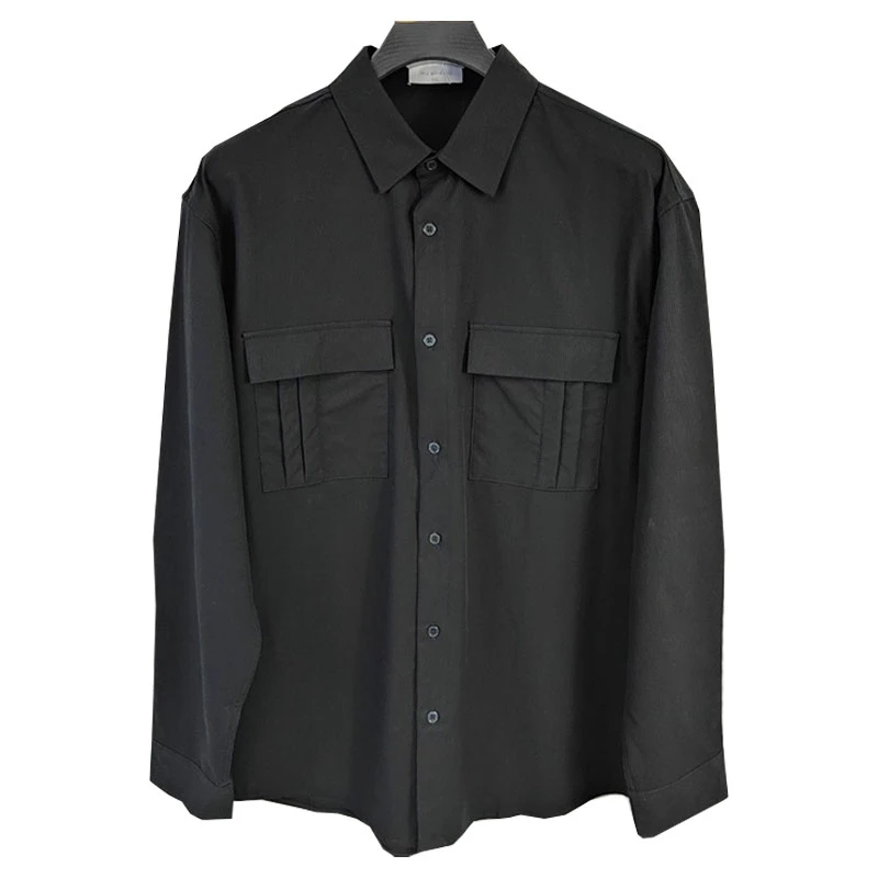 2023秋冬男款黑色商务休闲翻领百搭男士宽松长袖户外修身衬衣5115