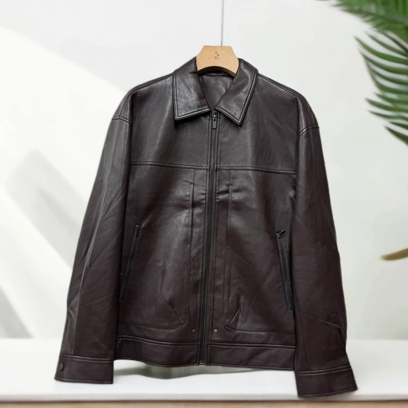 秋季新款皮衣时尚百搭PU皮夹克男士简约休闲皮衣外套23156