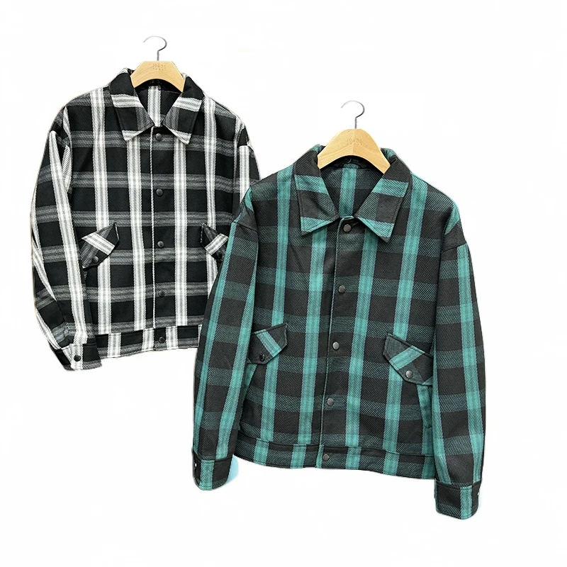 秋冬新款黑绿格纹棉服夹克短款显瘦男士加棉翻领休闲男外套8127