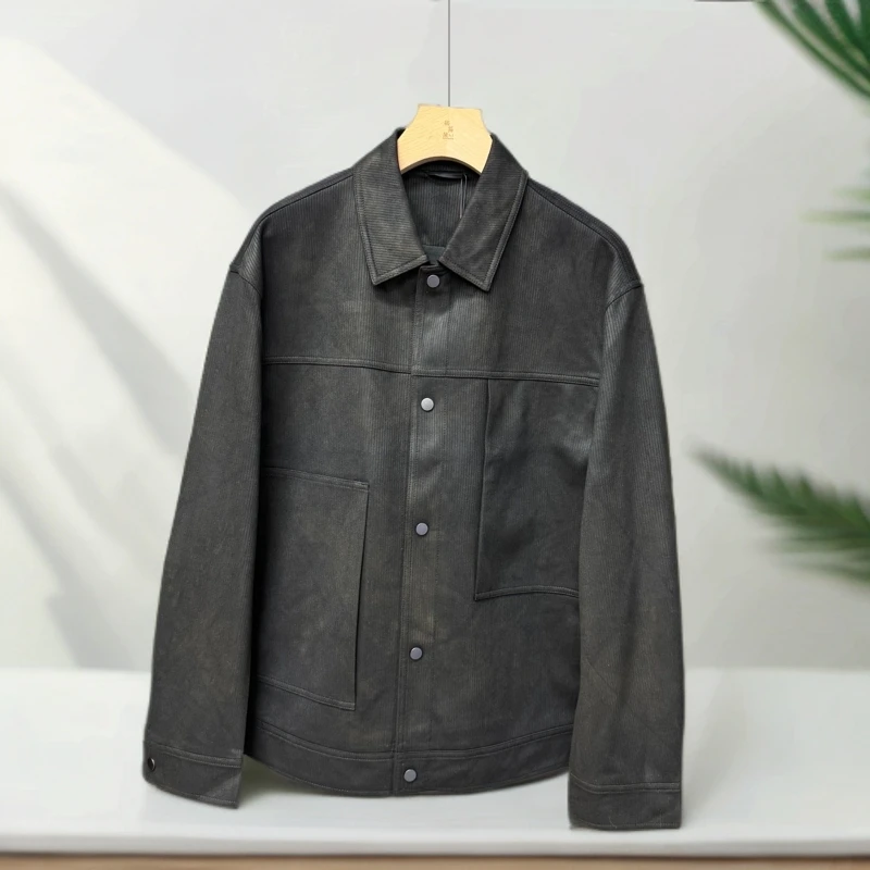 新款男士复古鸡皮绒外套短款翻领夹克(微瑕介意勿拍）88350