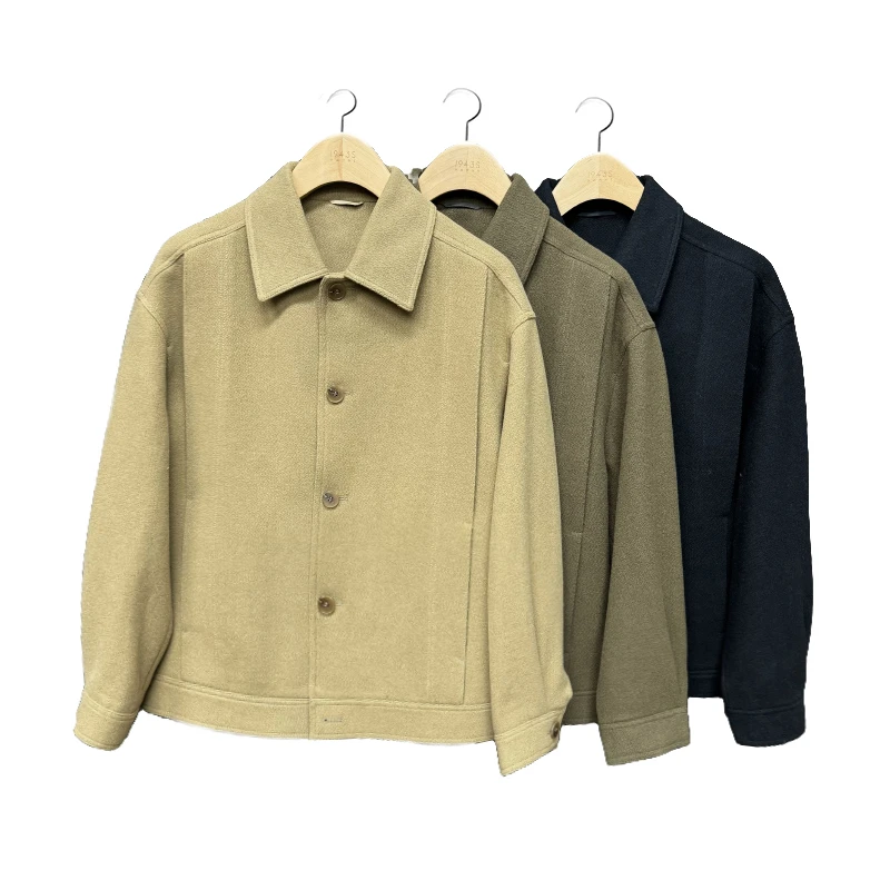 休闲男外套男士时尚百搭简约秋冬夹克短款时尚毛呢翻领上衣68041