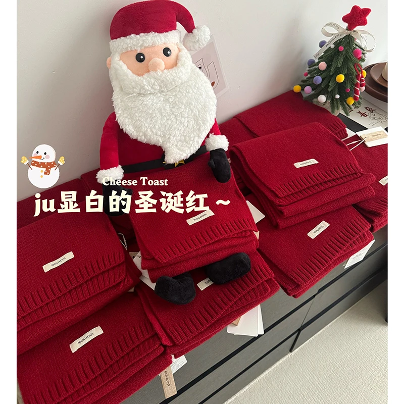 100%澳洲纯羊毛围巾女秋冬保暖针织安可拉红围脖男新年礼物圣诞节