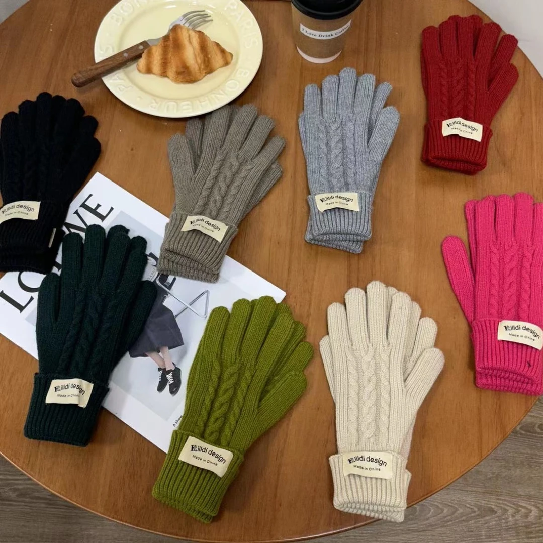 韩版纯色针织触屏手套女秋冬季露指洋气保暖百搭学生休闲简约潮