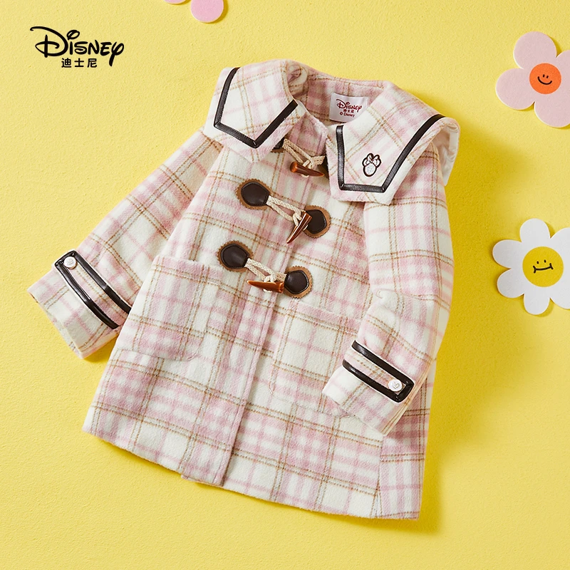 Disney/迪士尼【正品】2022新款韩版儿童呢子格子大衣中长款525