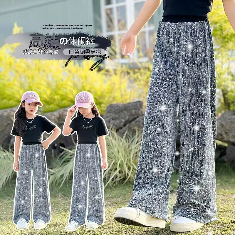 现货韩系女童2024夏季新款女童时尚星空直筒裤潮休闲洋气阔腿裤