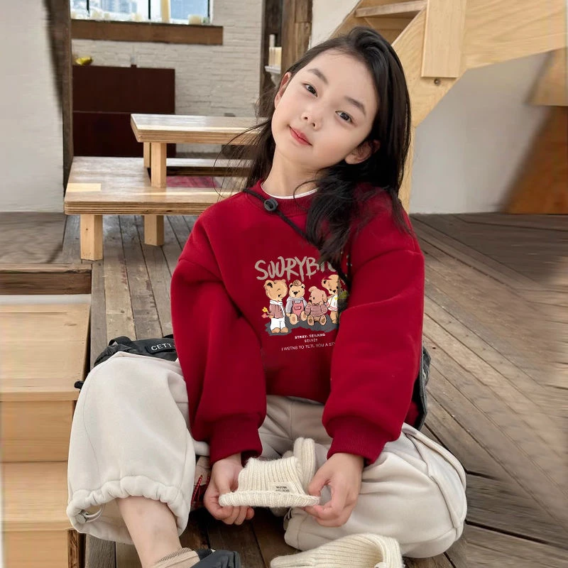 【清仓】圆领卫衣秋冬新款时髦中大童卡通保暖休闲女童时髦卫衣