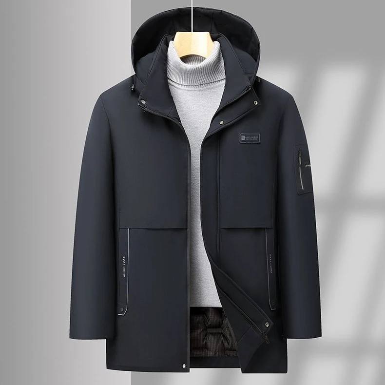 棉衣男士休闲连帽加厚商务保暖秋冬可脱卸中老年棉服男上衣中长款