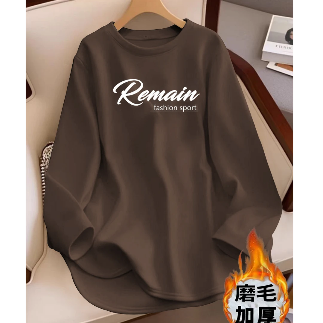 秋冬新款加厚磨毛T恤女宽松显瘦中长款宽松打底衫女内搭遮肚子