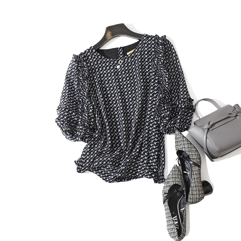 春夏新款女装宽松印花显瘦雪纺衫上衣 赫D 2622A