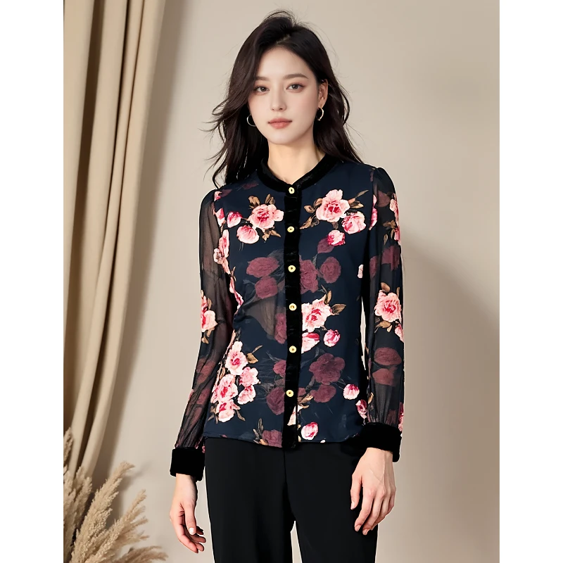 台湾品牌雪纺衫秋冬新款洋气时尚上衣 绮8829C